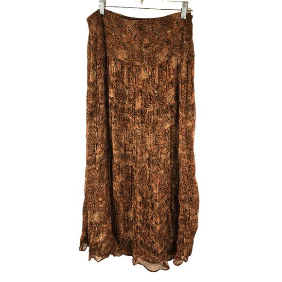 Womens Maxi Skirt Silk Size 10 Brown Orange Paisley Print Lined JH1768 - Picture 3 of 9